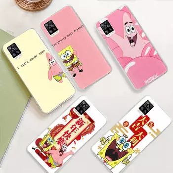JS42 Lovely SpongeBob Прозрачный чехол для Samsung A04 A14 A23 M33 M53 Realme 10 9 C35 C55 VIVO Y02 X80 Infinix Hot 30 Note 11 Tecno Spark 8P Pro Tecno Spark GO 2023 пламенный
