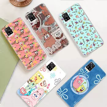 JS44 Губка Боб мультфильм прозрачный чехол для Samsung A04 A14 A23 M33 M53 Realme 10 9 C35 C55 VIVO Y02 X80 Infinix Hot 30 Note 11 Tecno Spark 8P Pro Tecno Spark 7T гагат
