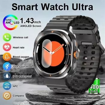 JS Watch 7 Ultra Smart Watch 47 мм Watch7 AMOLED экран Bluetooth вызов пользовательские циферблаты компас мужские женские умные часы чёрный