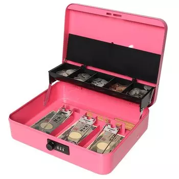 Jssmst Hand Safe Dial Accounting Coin Case 3 Spring Clips Banknote Organizer Metal 30x24x8.8cm (Розовый циферблат)