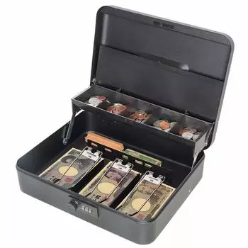 Jssmst Hand Safe Dial Accounting Coin Case 3 Spring Clips Banknote Organizer Metal 30x24x8.8cm (Черный циферблат)