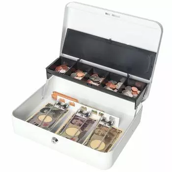 Jssmst Hand Safe Key Lock Accounting Coin Case 3 Spring Clips Banknote Organizer Metal Key 30x24x8.8cm (Белый замок)