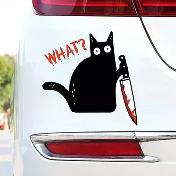 JT158#13x13 см Забавный кот держит нож - Наклейка с изображением черного кота - Наклейка Графическая - Авто, Стена, Ноутбук, Мобильный, Грузовик Наклейка для окон, Автомобили, 13x13cm