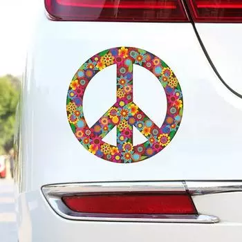 JT159#13x13см 1шт Знак мира наклейка на автомобиль, разноцветные цветы хиппи наклейка от Megan J Designs, виниловая наклейка на окно ноутбука автомобиля 13x13cm