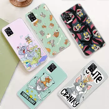 JT46 Кошка и мышь прозрачный чехол для Samsung A04 A14 A23 M33 M53 Realme 10 9 C35 C55 VIVO Y02 X80 Infinix Hot 30 Note 11 Tecno Spark 8P Pro VIVO Y51 2020 гагат