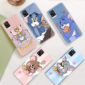 JT51 Tom Jerry Cat Mouse Прозрачный чехол для Samsung A04 A14 A23 M33 M53 Realme 10 9 C35 C55 VIVO Y02 X80 Infinix Hot 30 Note 11 Tecno Spark 8P Pro Infinix Note 11 Pro аэро