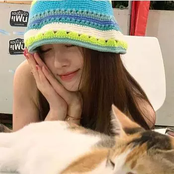 Ju Jingyi same ins маленькая свежая шляпа-ведро ручной работы, подходящая по цвету, хлопковая летняя солнцезащитная шляпа с козырьком M56-58cm синий