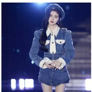 Ju Jingyi Stars Same Style Denim Spring and Autumn Two-Piece Suit Picture Color L