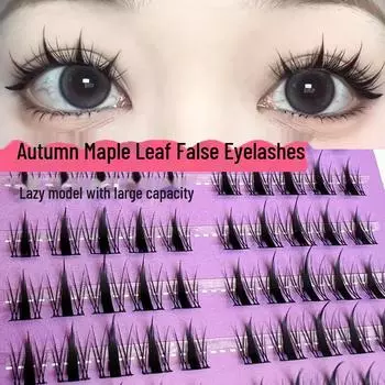 «Юэ Цзяо Нян, накладные ресницы из осенних листьев»: Натуральные завитки, мультяшные глаза, повседневная одежда для студентов.