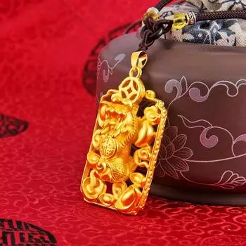 Юаньбао Пиксиу подвесная бирка мужское доминирование ожерелье кулон латунные ювелирные изделия 40CM золотой