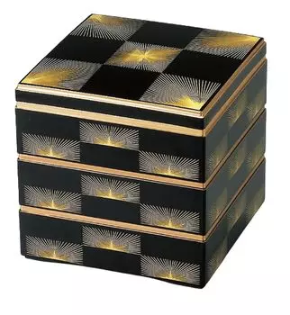 Jubako Made in 3 6 Heavy Black Pine Needle Checkered x x J-Kitchens (Jubako Box), Japan, Tiers, Inch, Saikgura, Design, 18.0cm 18.0cm 16.2cm