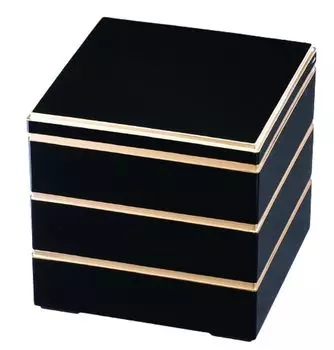 Jubako Yamato Akekura Black with Gold x x Made in Japan J-Kitchens 3-Tier (Jubako Box), 6.5 inches, Style, Rim, 19.8cm 19.8cm 19.2cm,