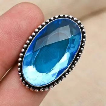 Юбилейное кольцо ручной работы из стерлингового серебра 925 пробы с синим топазом и драгоценным камнем для нее 4 синий