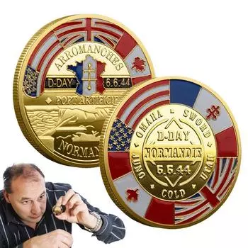 Юбилейный вызов Монета День Д 80-я годовщина Нормандия Украшения к 80-й годовщине Второй мировой войны Часть истории золотой