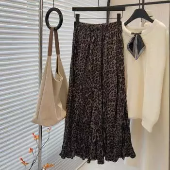 Юбка А-образного силуэта с леопардовым принтом для женщин 2025 года, осень-зима, новая эластичная талия, высокая талия, тонкая модная темпераментная юбка One size