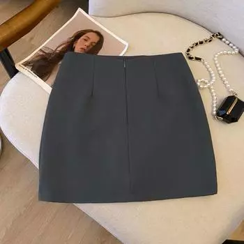 Юбка А-силуэта цвета хаки Высокий Весенне-летний Костюм Gray spring style XS