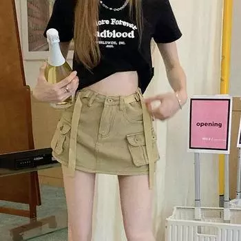 Юбка А-силуэта из денима с бретельками и большими карманами для девочек, весна/лето 2024 г. L