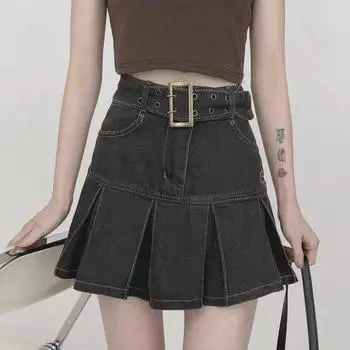 Юбка А-силуэта из денима с вышивкой и высокой талией - Коллекция Лето 2024 L