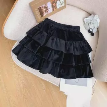 Юбка А-силуэта из нежного бархата: Пышный фасон торта, эластичная резинка на талии, идеально подходит для осени и зимы One Size 80-120 jin белый