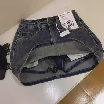 «Юбка А-силуэта из синего денима с высокой талией для женщин» XXL