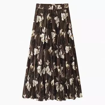 Юбка А-силуэта плиссированная с высокой талией кофейного цвета камелии Feiyuan для женщин - Ретро осенне-зимний стиль One Size коричневый