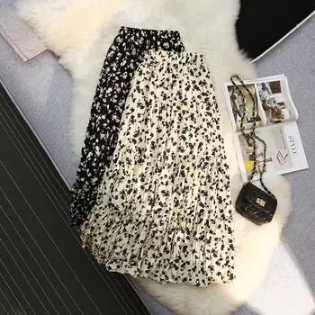 Юбка А-силуэта с цветочным принтом и плиссе - женская коллекция весна 2023 S чёрный