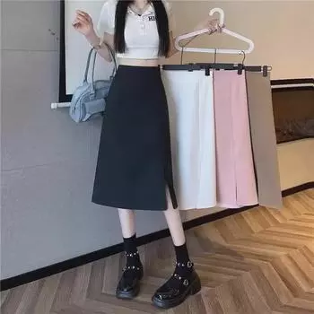 Юбка А-силуэта с высокой талией 2024 года для женщин с грушевидной фигурой XS чёрный