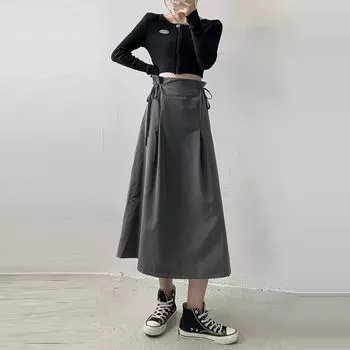 Юбка-бандаж средней длины для женщин весна-осень корейский стиль с высокой талией узкие юбки А-силуэта винтажная одежда Y2k S серый