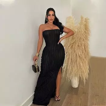 Юбка без бретелек, сексуальная юбка без рукавов с разрезом, облегающее платье S розы красного