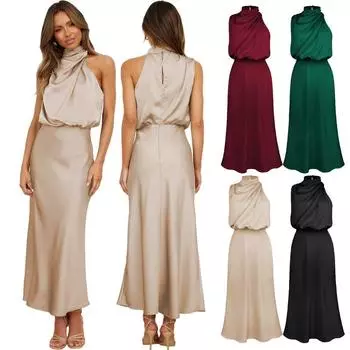 Юбка без рукавов из атласного шелка, чистое праздничное платье, темпераментное длинное вечернее платье для танцев l зелёный