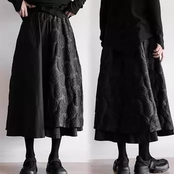 Юбка большого размера fat MM женская весна 2024 новая корейская версия нишевый дизайн чувство свободного большого размера сращивание большая юбка-качели M чёрный