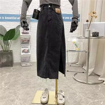 Юбка-бюстье в ковбойском стиле с высокой талией и открытыми боками, универсальная, женская, летняя, длинная, до бедра, удобная, модная, джинсовая юбка-бюстье S светло-синий