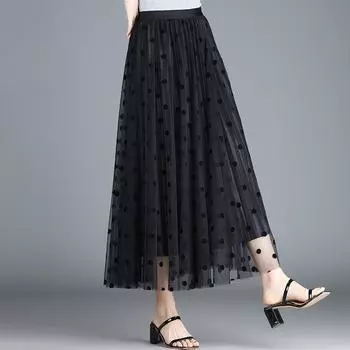 Юбка-бюст женская летняя юбка А-образного силуэта, юбка в горошек высокого качества, юбка-зонтик с большим качелями, черная длинная юбка, вертикальная юбка, пальто большого размера One Size