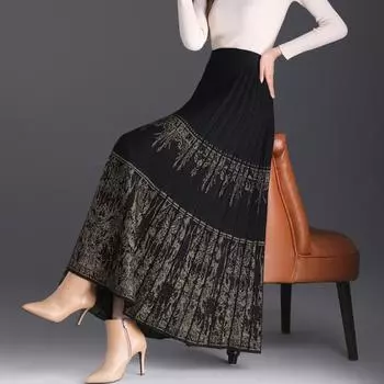 Юбка-бюст женская весенне-осенняя плиссированная однотонная трикотажная длинная юбка драпировка юбка-слово детское весенне-осеннее пальто высокого класса One size (recommended weight 80-75 kg) золотой