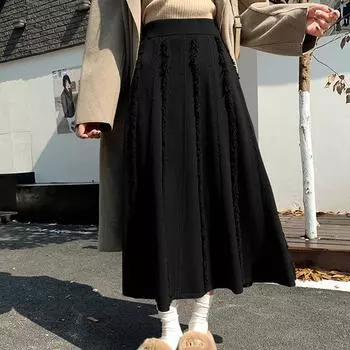 Юбка-бюст женская весенне-осенняя юбка средней и длинной длины с плиссировкой, большая юбка-качеля, длинная юбка, вертикальная юбка-слово, детская трикотажная длинная юбка One size (recommended weight 80-75kg) темно-коричневого
