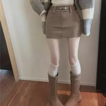 Юбка цвета хаки с высокой талией: Короткая юбка-карандаш для женщин осень/зима с защитой от воздействия окружающей среды XL