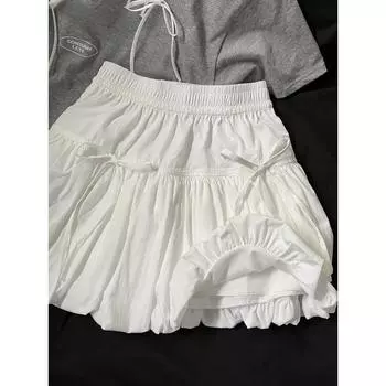 Юбка Design Sense Bow Flower Bud женская летняя маленькая модная юбка с высокой талией для похудения A Word Puffy Short Lady M чёрный