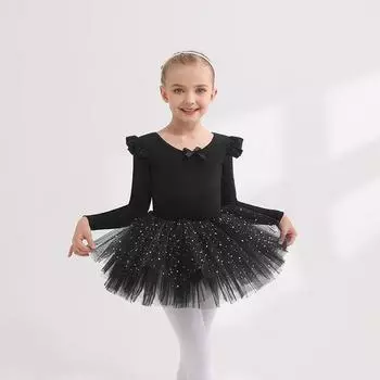 Юбка для балета, платья для дошкольников, тренировочные платья с длинными рукавами из чистого хлопка синего цвета для девочек, тренировочная одежда для детей, танцевальная одежда 160 чёрный