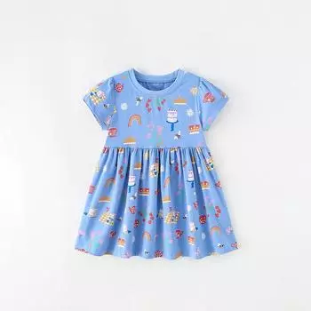 Юбка для девочек, летнее платье, новое детское платье принцессы с круглым вырезом и короткими рукавами в иностранном стиле, детское платье 130cm