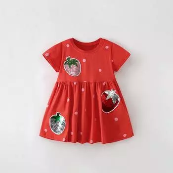 Юбка для девочек, летнее платье, новое детское повседневное детское платье с круглым вырезом и короткими рукавами 130cm