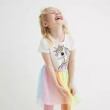 Юбка для девочек, летнее платье принцессы, хлопковое тюлевое платье с единорогом для девочек 90cm белый