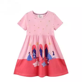Юбка для девочек, летняя детская одежда, трикотажное платье с короткими рукавами и круглым вырезом, милое платье для девочек 90cm