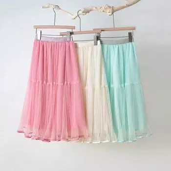 Юбка для девочек, летняя сетчатая модная универсальная юбка принцессы для детей, повседневная длинная юбка с эластичной резинкой на талии для подростков, школьников, 4-12 лет 160cm зелёный