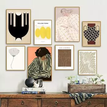 Юбка для девочек, линия гинкго билоба, цветные блоки, плакаты на скандинавскую тему и принты, настенная живопись на холсте, настенные панно для декора гостиной 21x30cm No Framed