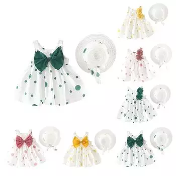 Юбка для девочек, платье без рукавов, летнее платье принцессы, костюм со шляпой 100