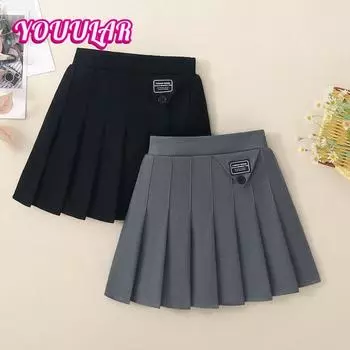 Юбка для девочек Плиссированная юбка 2024 Весна и осень Новый стиль Средняя и большая детская однотонная юбка Детская универсальная юбка Jk Осень 110