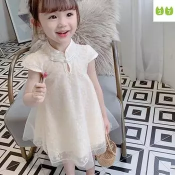 Юбка для девочек в китайском стиле, детское платье принцессы Cheongsam в стиле ретро 90cm белый