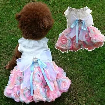 Юбка для домашних животных, галстук-бабочка, кружевной декор из искусственного жемчуга, летняя одежда для котенка, собака L розовый