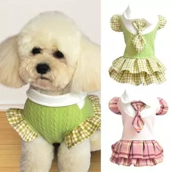 Юбка для домашних животных JK Стиль клетчатый узор с галстуком-бабочкой Платье принцессы Летняя юбка для девочек и собак XL зелёный