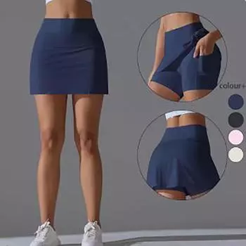 Юбка для йоги, бадминтона, тенниса, высокая талия, дышащая, спортивная юбка, эластичные леггинсы с двойным слоем внутри L белый